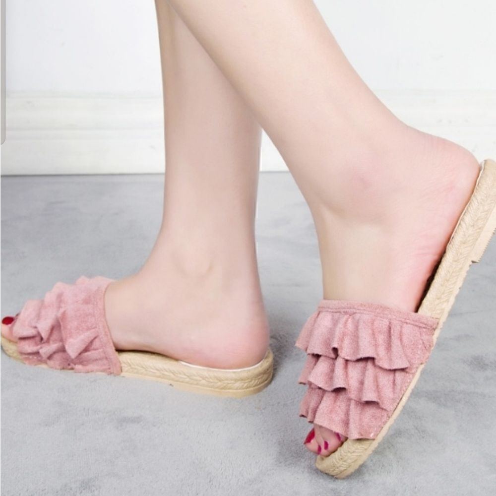 Ruffle Decor Open Toe Sliders - Picture 6 of 7